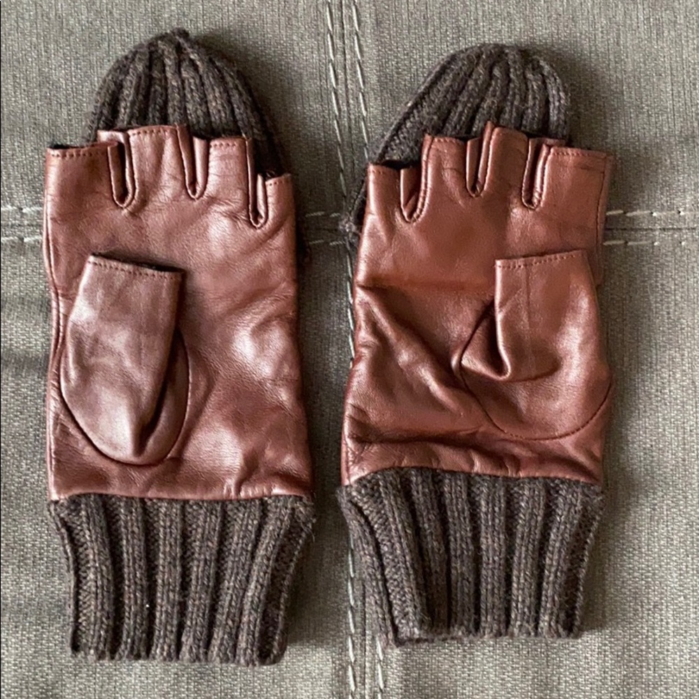 Faux-Leather Open Finger Gloves